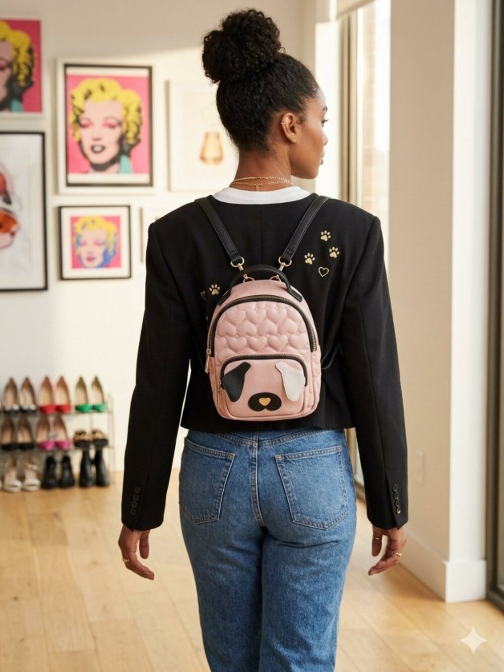 Betsey Johnson Blush Pink Quilted Heart Puppy Love Dog Mini Backpack Purse